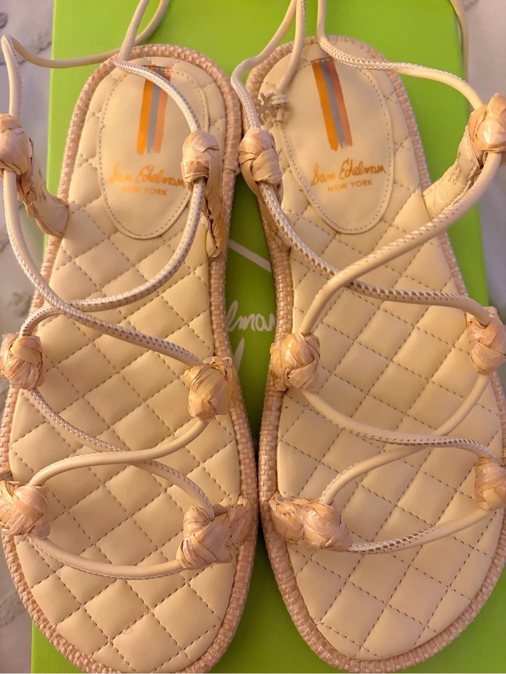 Sam Edelman Quilted Beige Braided Lace-Up Sandals